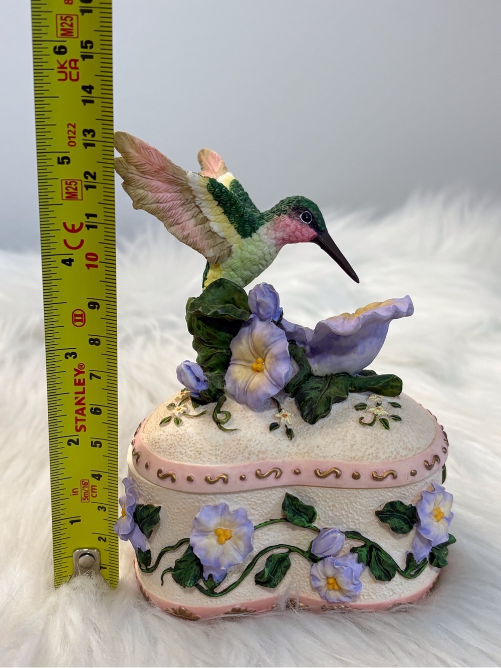 Hand-Painted Hummingbird Bird Trinket Musical Box - Pink & Green - Picture 10 of 10